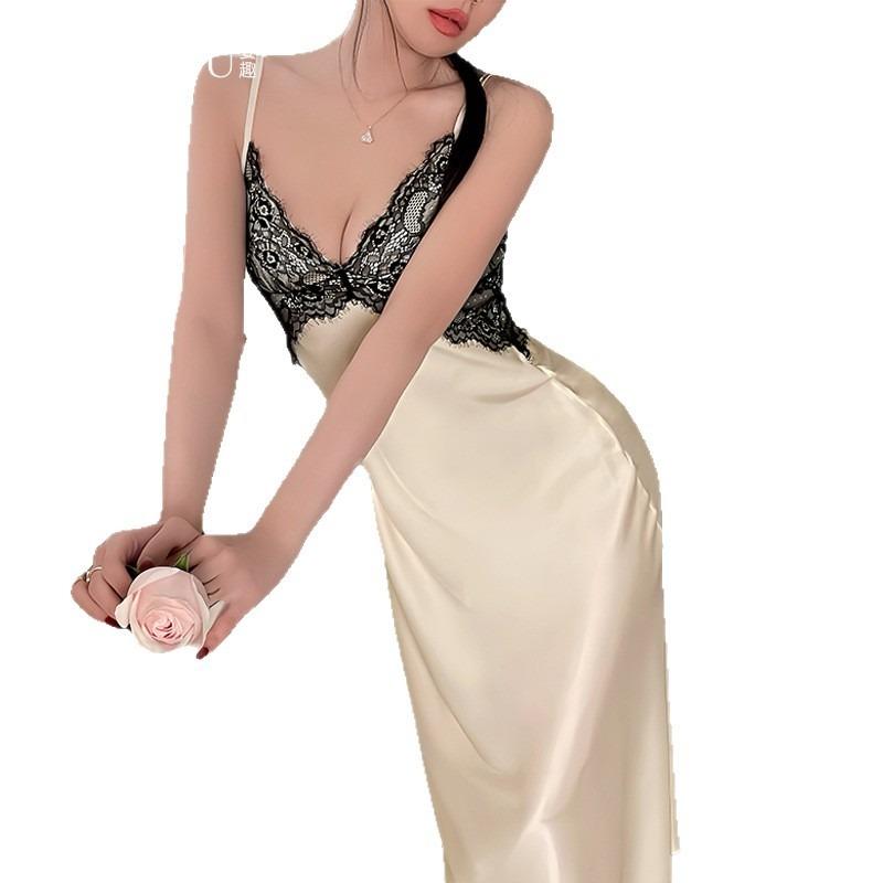 Sexy pajamas, thin with chest pads, long over-the-knee suspenders, nightgowns, robes, backless loungewear