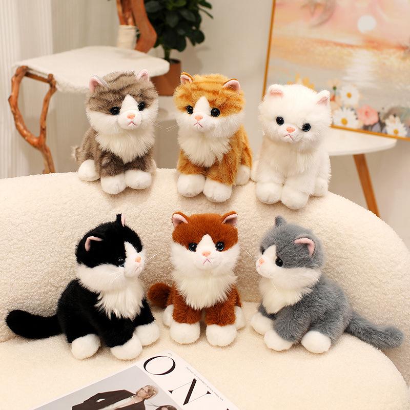 Cute simulated sitting kitten doll plush toy white cat cow cat doll girl rag doll