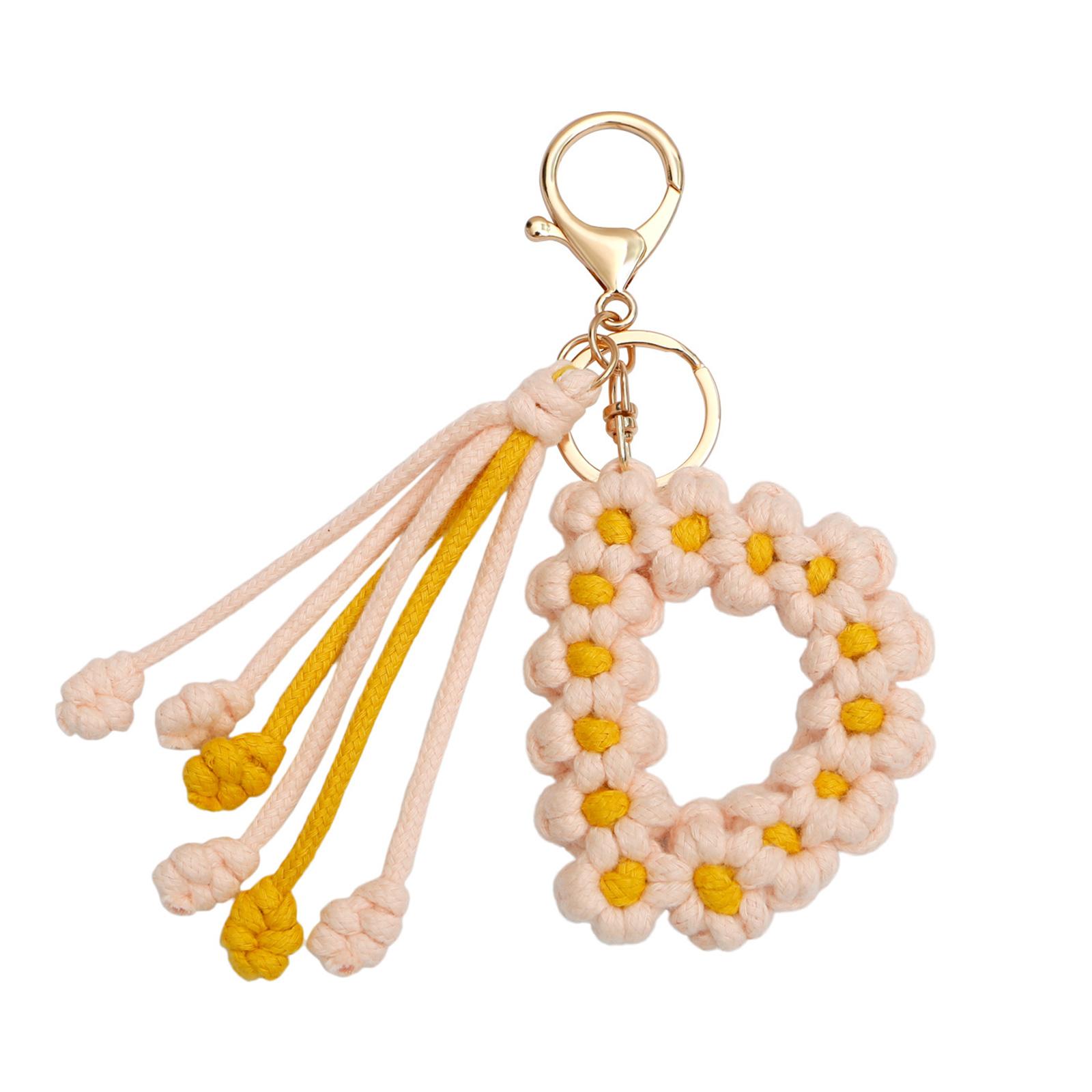 

Брелок ручной работы, вязаный крючком, брелок в форме цветка и буквы, стильный брелок, аксессуар для ключей и рюкзаков D