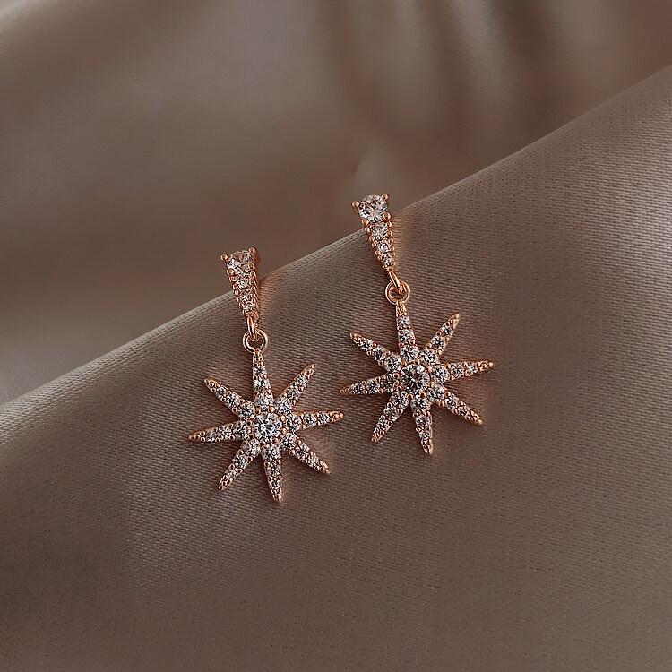 Korean Version of Diamond-encrusted Snowflake Pendant Earrings, High-end Design Ins Exquisite Fashion Earrings.