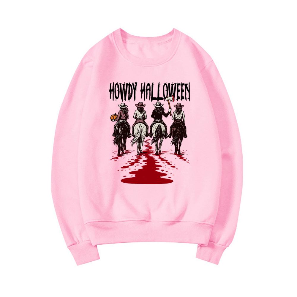 Howdy Halloween Sweatshirt Western Halloween Girls Hoodie Casual Long Sleeve Women Crewneck Sweatshirt Funny Cowgirl Pullovers