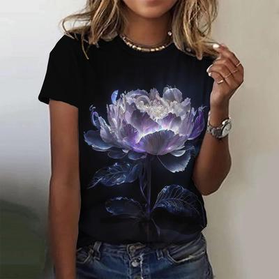 Summer Crystal Flower 3D Print T-shirts Women Streetwear Casual Fashion Y2k Short Sleeve T Shirt O-neck Tees Tops Clothing