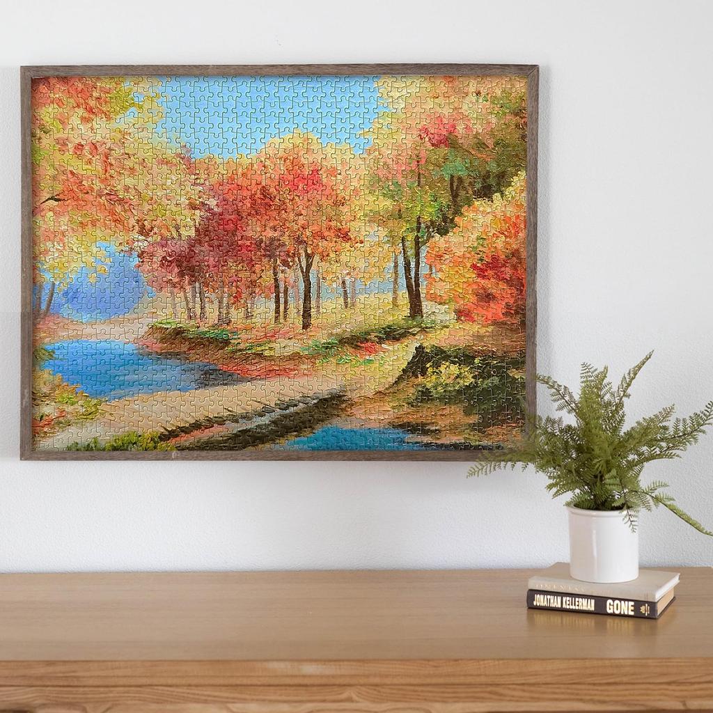 MISITU Jigsaw Puzzle Micro Piece 1000 Piece Puzzle Landscape Painting Nature Forest River Maple Gift Birthday Christmas Stylish Interior Autumn x 38