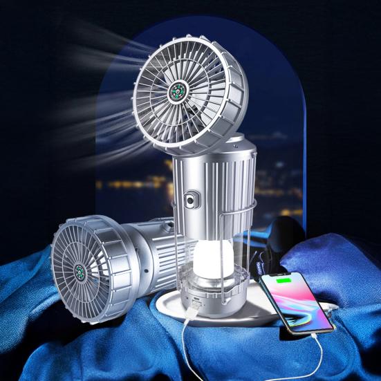 5-in-1 Portable LED Camping Lantern with Fan Bluetooth-compatible Speaker Solar Powered USB Rechargeable Emergency Hanging Light
