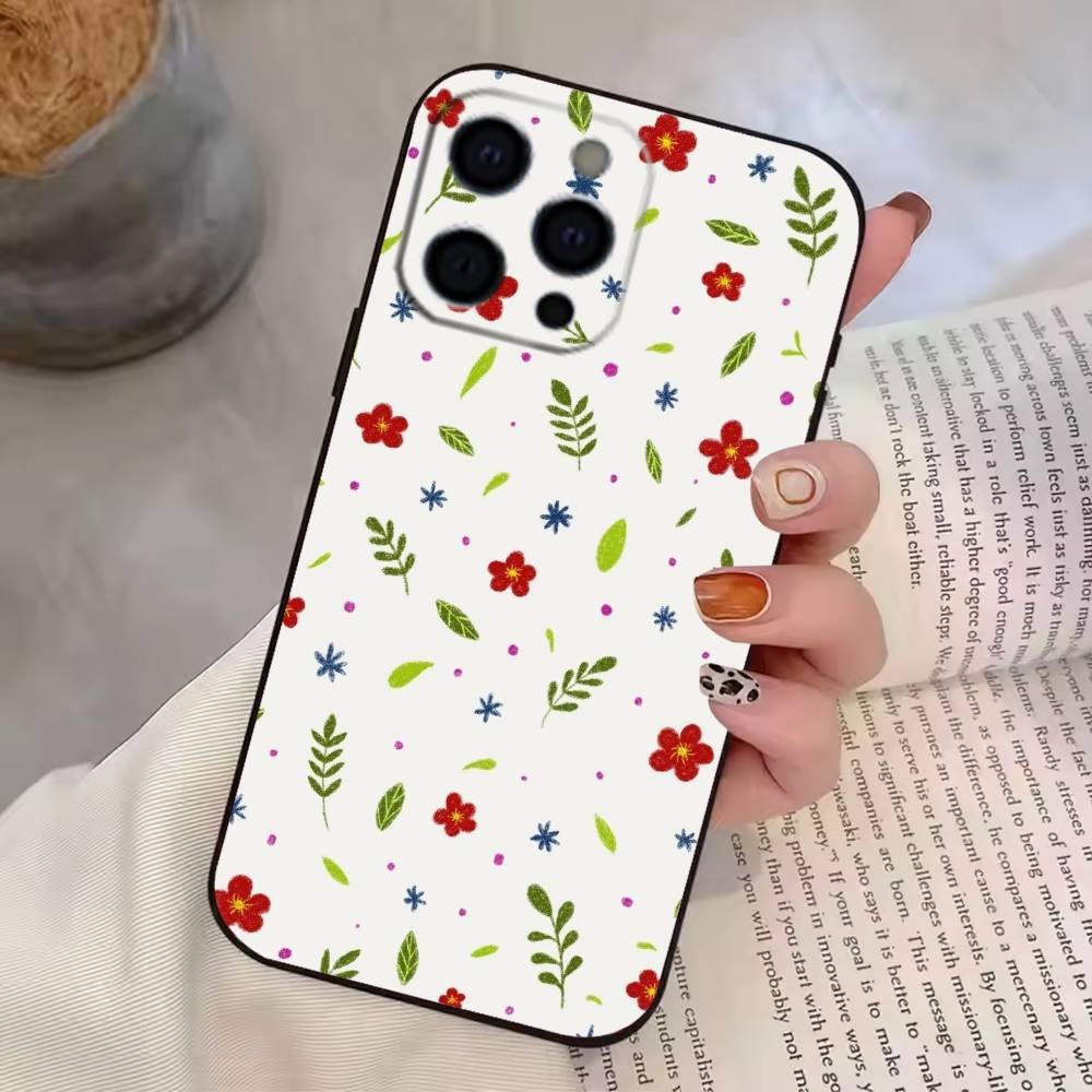 Small F-Flowers   Phone Case For iPhone 17, 16,15,14,13,12,11 Plus,Pro Max, Others Soft Black Cover