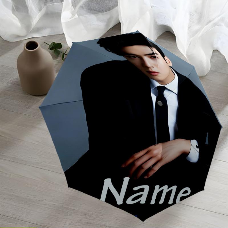 Paraguas Automático Personalizado con Nombre Tema Cha Eun-woo, Ligero y Portátil, 8 Varillas, Perfecto para Viajes al Aire Libre, Cumpleaños, Navidad, Regalos.