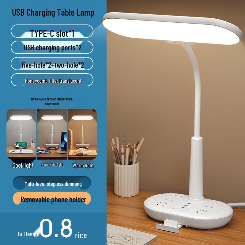 AA Grade LED Eye-Protection Desk Lamp with USB, Soft Light, Night Light, and Wireless Charging for Bedroom or Bedside