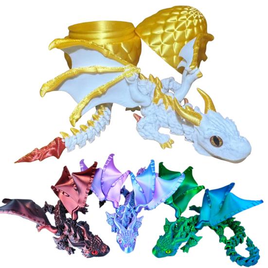3D Printed Winged Dragon Articulated Dragon Fidget Toy with Horns Dragon Model with Flexible