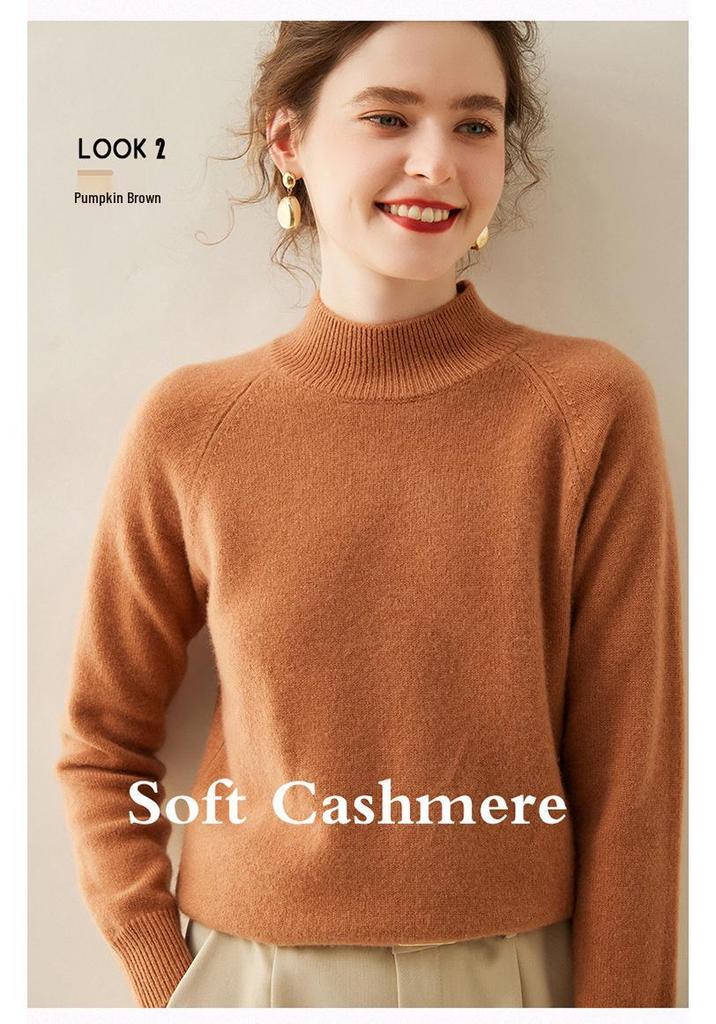2024 Autumn/Winter Women's Plus Size Cashmere Sweater - Thick, Solid Color, Raglan Sleeve Knitwear Base Layer.