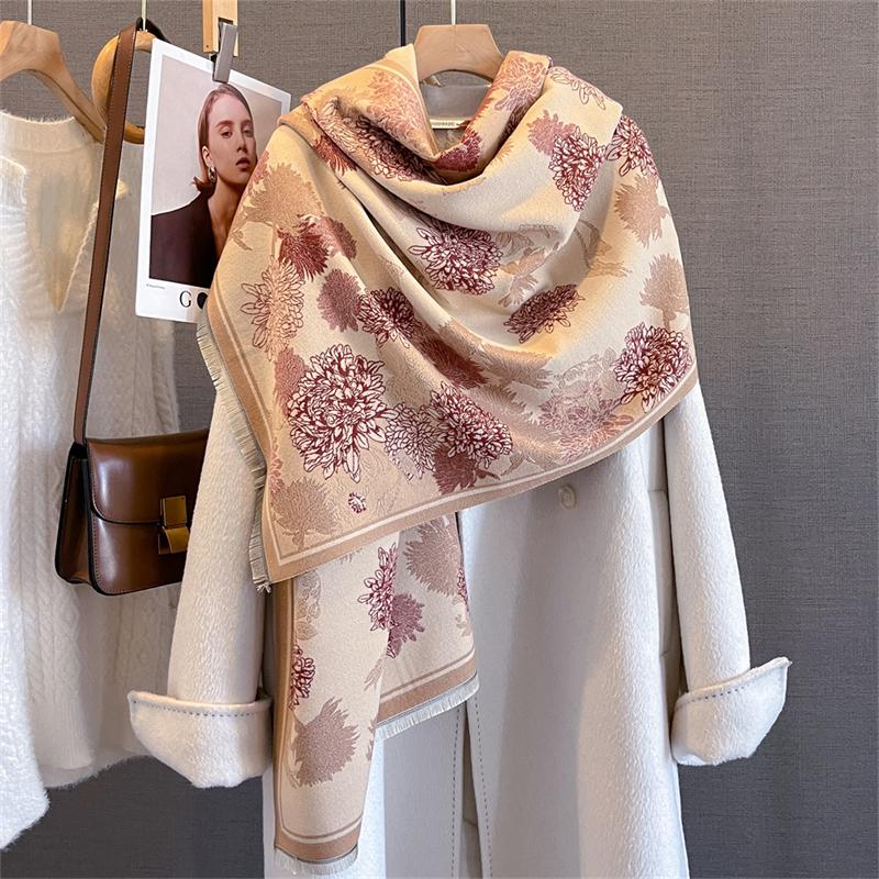 Travel Poncho Warm Cashmere Scarf Women  Luxury Thick Blanket Winter Bufanda Shawl Print New Wraps Pashmina Female Stoles
