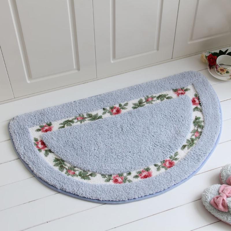 Semicircle Shape Pastoral Style Non Slip Water Absorption Door Mat for Bathroom Living Room Bedroom