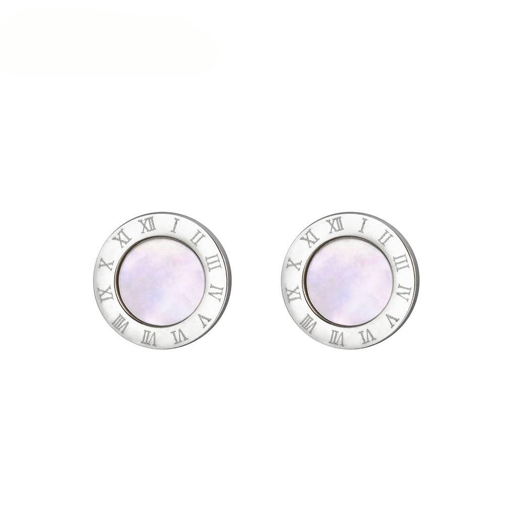 Classic Roman Numeral White Black Shell Stud Earrings For Women 316L Stainless Steel Female Earrings Jewelry Brincos ZE18002