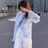 Women's 2024 Korean Retro Striped Color Block Sun Protection Long Sleeve Top