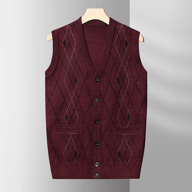 

Knitted Vest Male V-neck Autumn Men s Knitted Sleeveless Sweater Fashion Jacquard Vest for Men. M