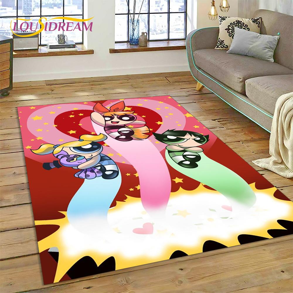 Cartoon Cute P-Powerpuff Girl Rug Carpet for Living Room Bedroom Home Decor,Floor Mat Non-slip Decoration for Sofa Doormat Gift
