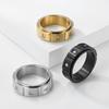 Rotatable Rhinestone Inlaid Matte Titanium Steel Ring Geometric Niche High-end Anti-fading Adjustable Unisex Trendy Hand Jewelry Holiday Gift