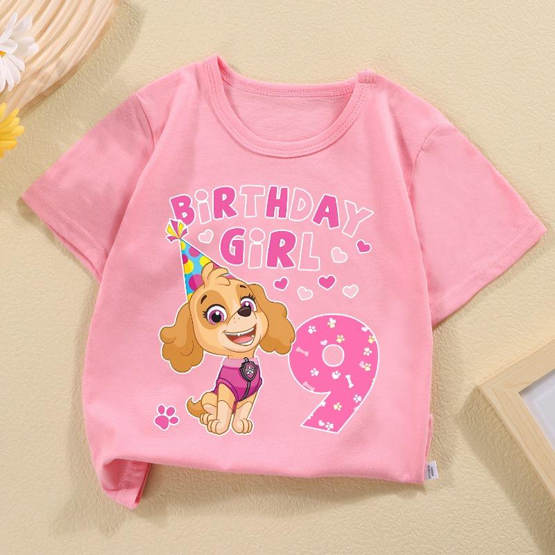 Paw Patrol Skye T-shirt Children Birthday Figure Tee Top Girls Pink Clothes Cartoon Anime Short Sleeve Kids Loose Clothing Gift