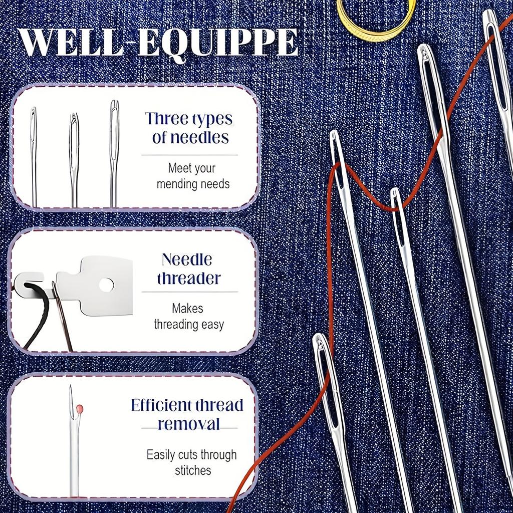34Pcs Hand Sewing Tool Set, Large-Eye Steel Needles with Threaders, Complete Home DIY Clothes Craft Repair Kit