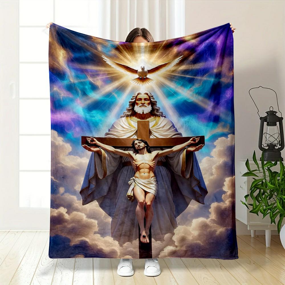 Christian Art Jesus On Cross with Holy LightFlannel Blanket for Bedroom, Living Room, Sofa, and Nap