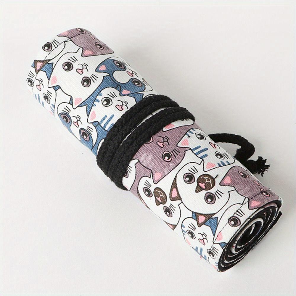 Constellation Printing Canvas Roll Up Pen Curtain Pencil Bag Case Makeup Brush Wrap Holder Storage Pouch Stationery Organizer