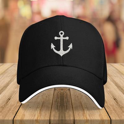 1pc Unisex Cute Cartoon Printed Nautical Style White Anchor Decorative Baseball CapAppropriate for Any Season