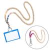 Stylish Beaded Lanyard ID Badge Holder with Lobster Clasp Keyring Natural Wood Beads Work Card Lanyard