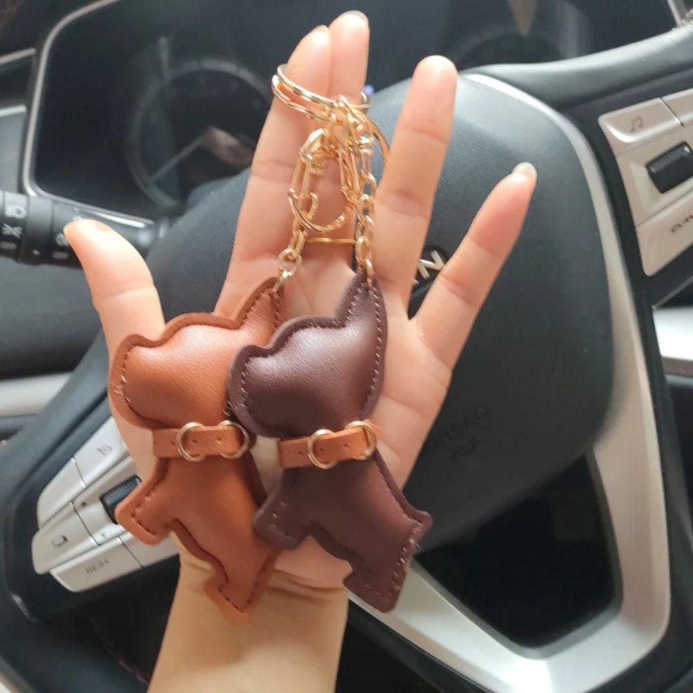 Tier Hund PU Leder Hundeanhänger PU Leder Bulldogge Taschenanhänger Rucksackdekoration