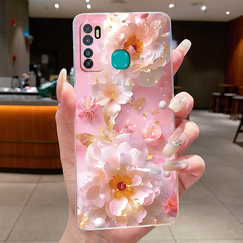 For Infinix Hot 9 Hot9 Pro 9 Play Hot 8 Cases Elegant Flower Butterfly Bow Phone Cover Soft Silicone Transparent TPU Jelly Case
