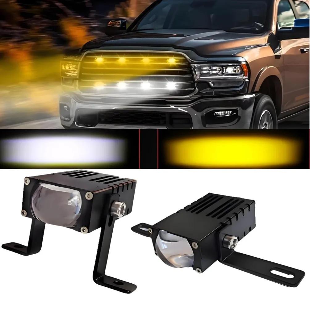 2Pcs Mini Grille Spotlight LED Headlight Bumper Fog Lamps Auxiliary 5500K 3000k Projector Lens Work Light Waterproof Driving Light,