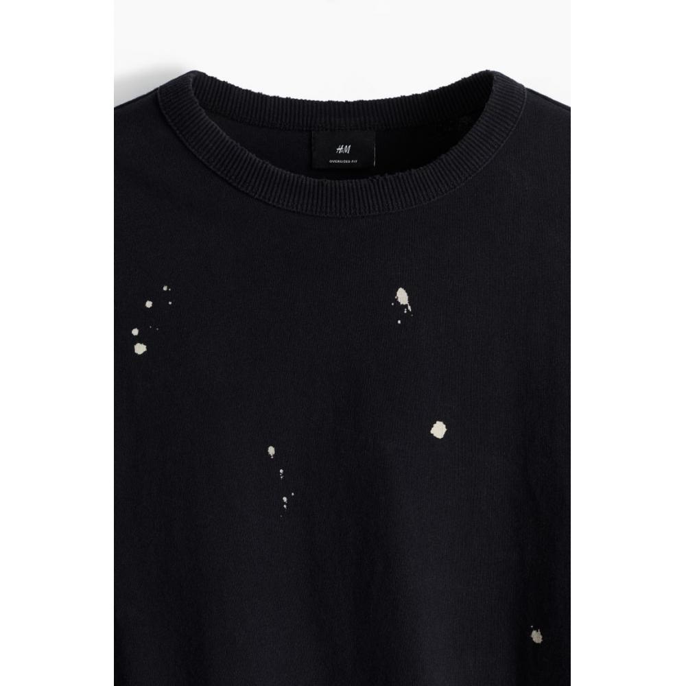 H M Oversized FiT PrinTed T sHirT Black doTs