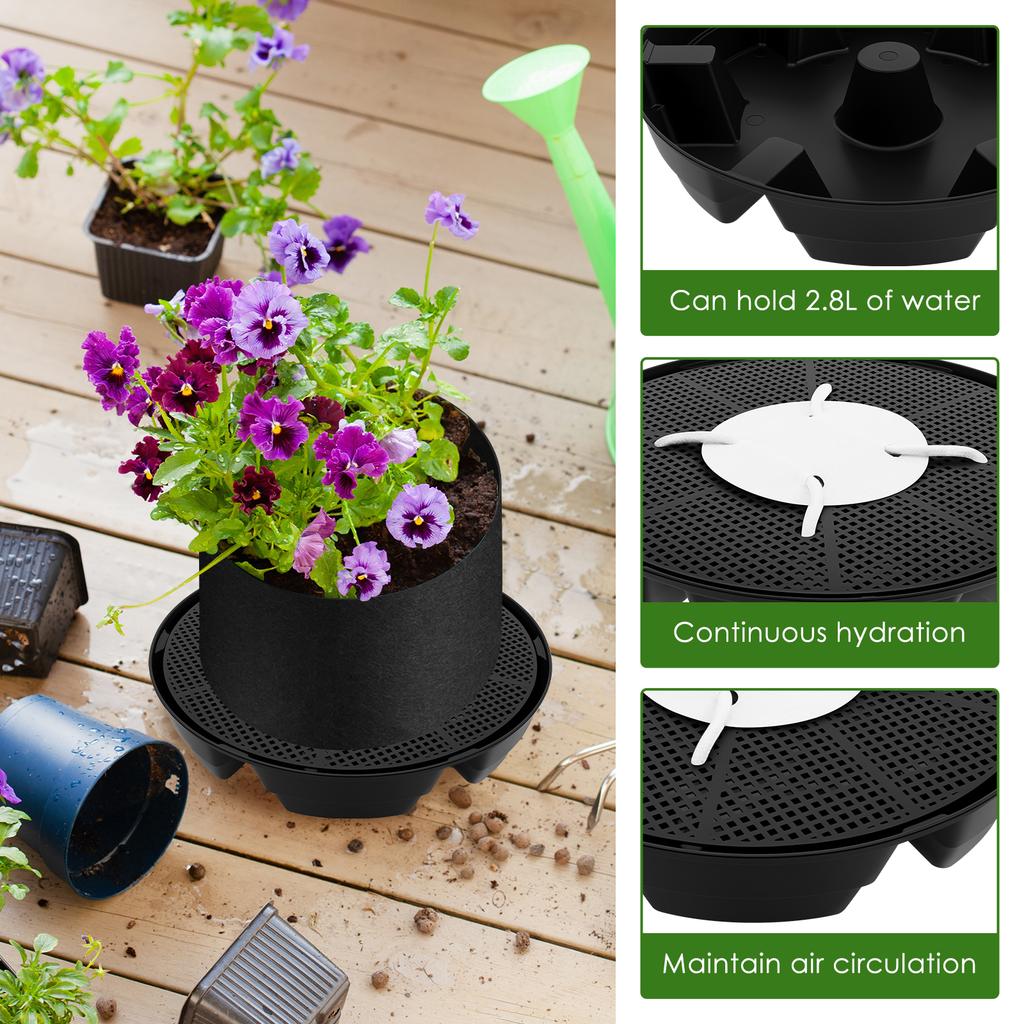 4Pcs Flower Pot Base 2.8L Capacity Self Watering Plant Saucer with Mesh Holes Plant Water Catcher Drip Tray Garden Accessories
