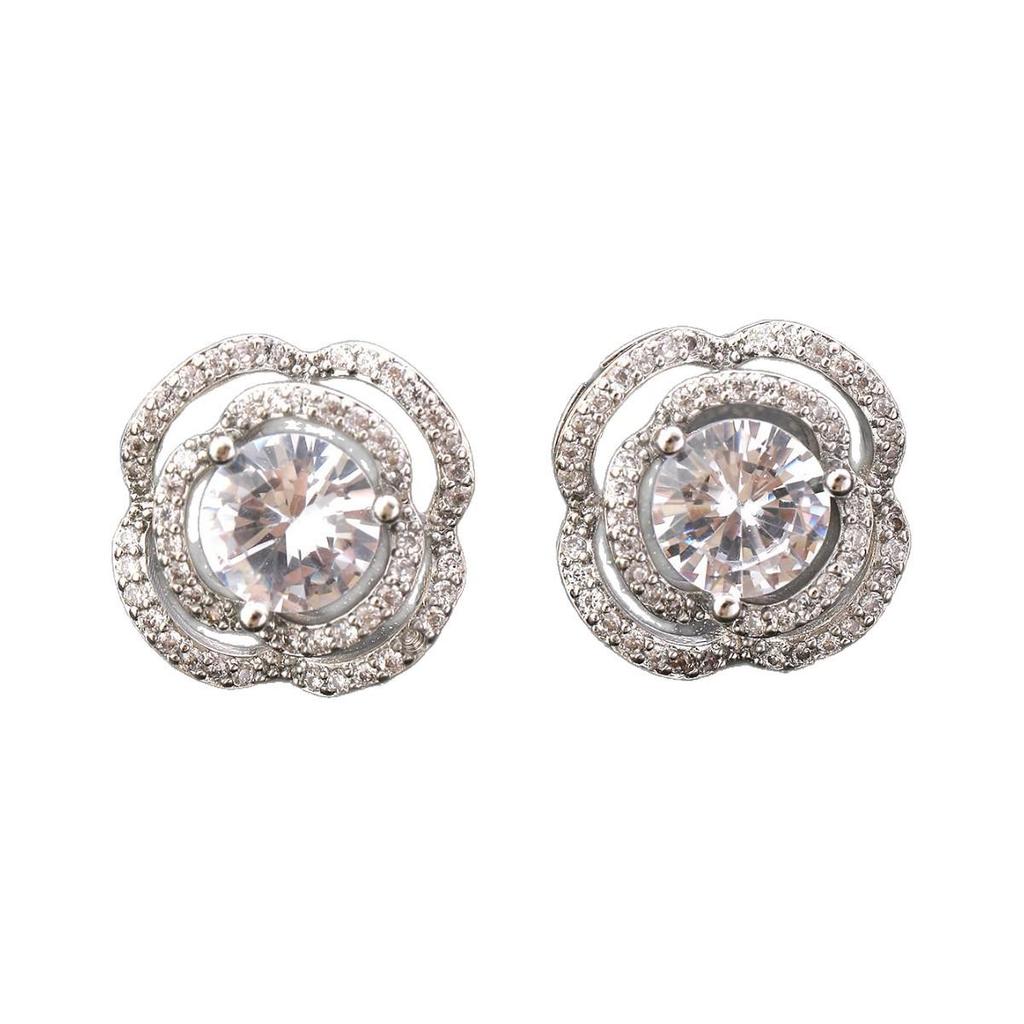 Elegant Korean Rhinestone & Black Crystal Stud Earrings, S925 Sterling Silver