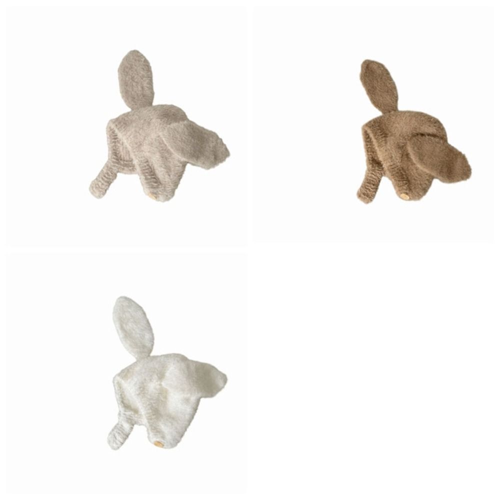 Solid Color Baby Pullover Cap Cartoon Kids Woolen Hat Personality Rabbit Ear Knitted Hat  Warmer