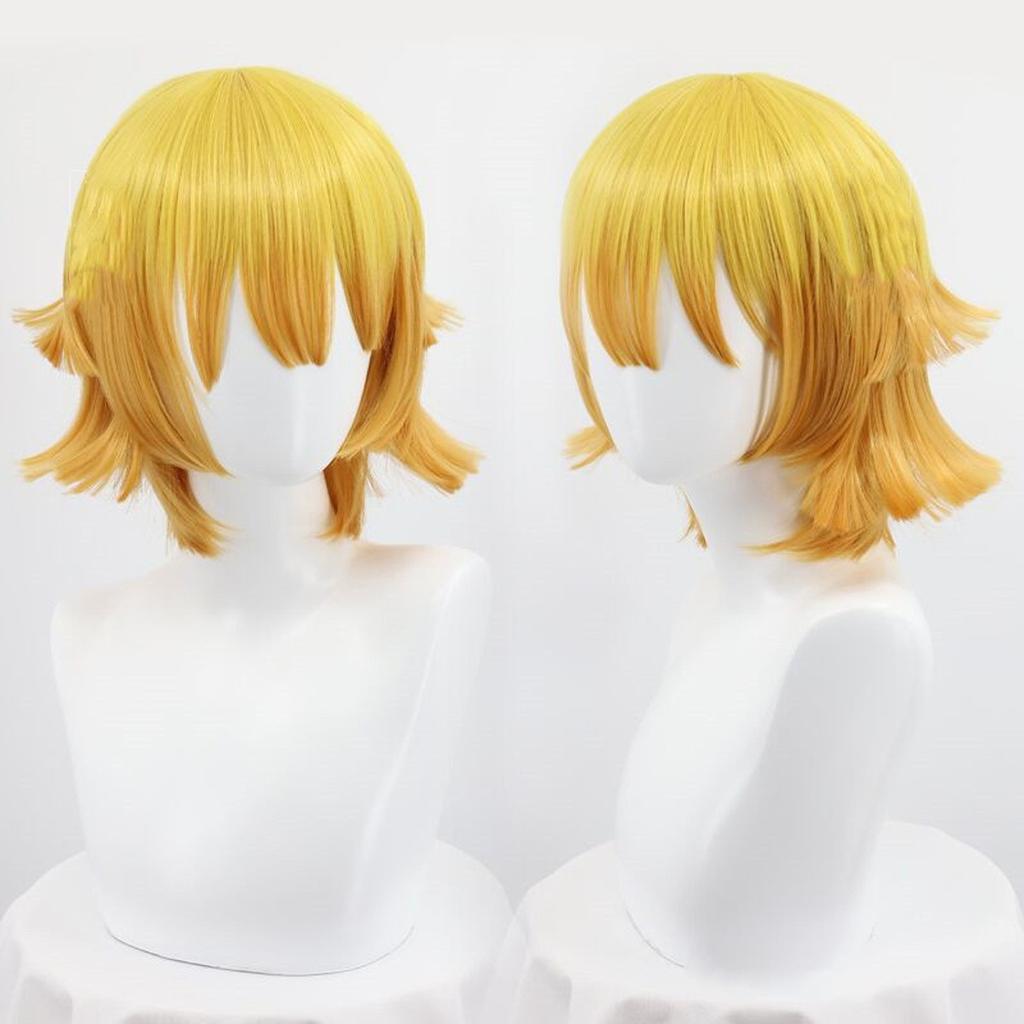 Anime Demon Slayers Agatsuma Zenitsu Cosplay Kimetsu No Yaiba Wig Kimono Suit Costume Adult Kids Halloween Party Clothes Set