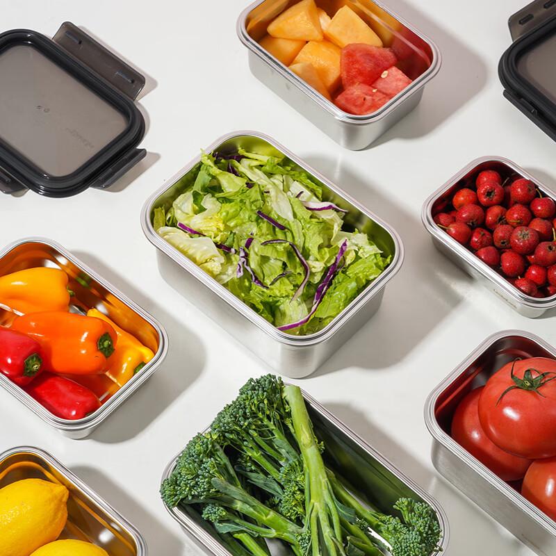 LOCK&LOCK Natural Stainless Steel Food Storage Container, Airtight Refrigerator Kitchen Storage Box for Fruits And Snacks, 2L