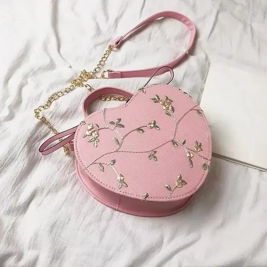 Fashionable Lace Peach Heart Small Bag Women New Trend Ladies Cross Stitch Shoulder Bag Personalized Hand-held Shoulder Bags