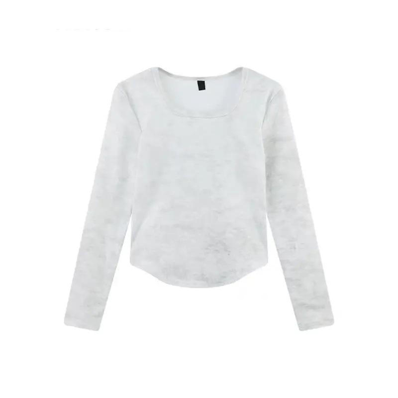 Women's French Square Neck Tie-Dye Thermal Slim-Fit Long Sleeve Top - Autumn/Winter New Arrival