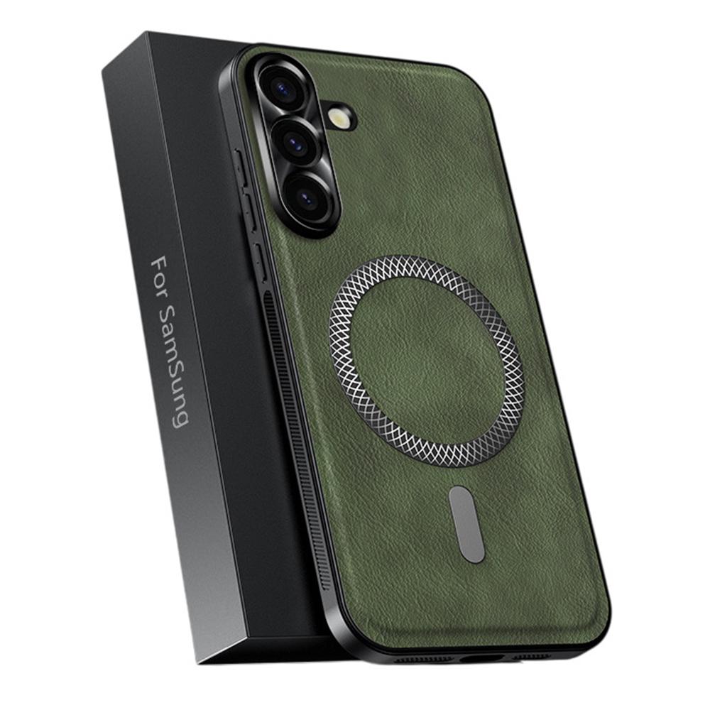 For Samsung Galaxy S25 Case Compatible with MagSafe PU TPU PC Phone Back Cover with Metal Lens Frame