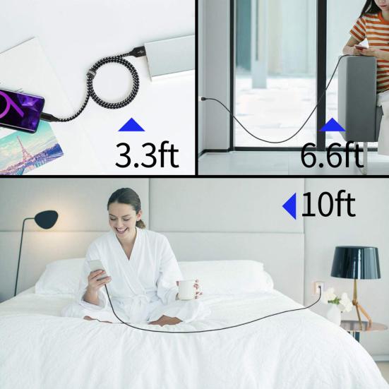 Cellphone Charging Cord High Durability Anti-winding Stable Output Extra-Long Overcharging Protection Fast Charging