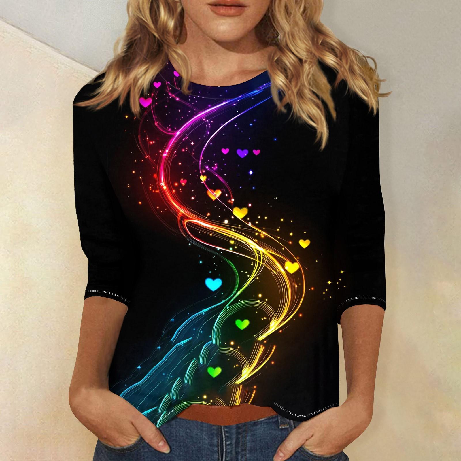 

Женская повседневная свободная футболка с круглым вырезом и принтом ко Дню святого Валентина с рукавами три четверти XL жёлтый