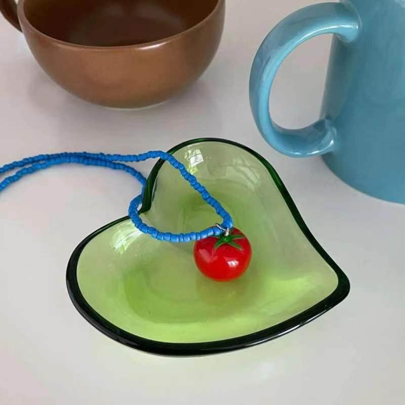 Colorful Resin Tomato Pendant Necklace Bohemian Style Beaded Choker Unique Gift Adjustable Length Tomato Necklace Chain