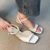 French Retro Simple One-word Buckle Sandals Women's New Versatile Low-heeled Hollow Roman Shoes