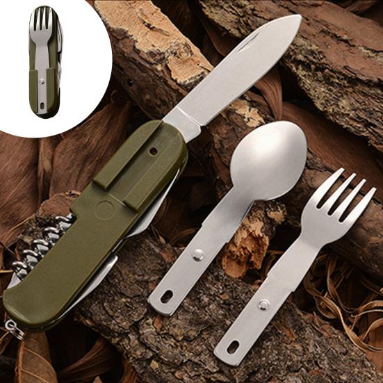 1 Set Folding Cutlery Reusable Easy To Carry Stainless Steel Outdoor Picnic Portable Spork Spoon Knife with Bag Tent Equipment