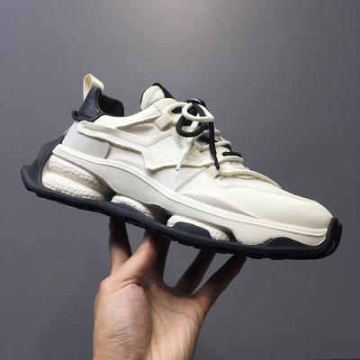 Daddy Shoes Men's Platform Spring Shoes Men's Trendy Shoes Leather with Cloth Sports and Leisure Shoes Leather White Shoes Board Shoes