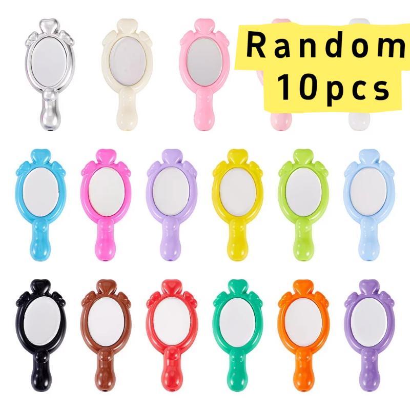 5/10/20Pcs Mini Cartoon Handheld Mirrors Straight Hole Beads Diy Jewelry Garment Pendant Accessory Dollhouse Decor