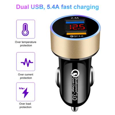 Universal Durable Digital Display 5VQC3.0+2.4A Dual USB Car Charger Adapter