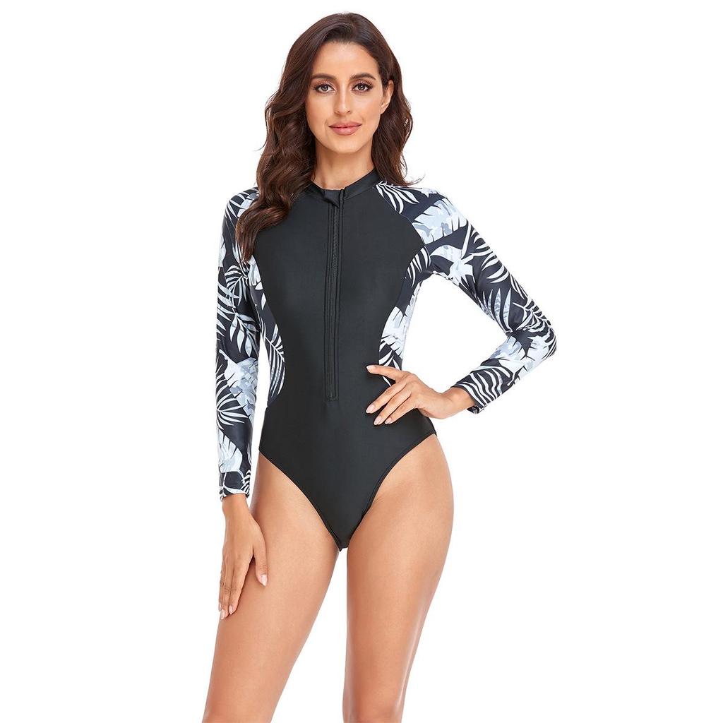 European & American Long Sleeve Zipper One-Piece Surfing Swimsuit