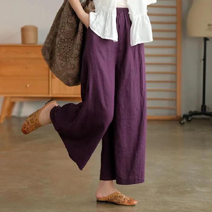 2022 Summer Plus Size Cotton Linen Wide-Leg Casual Pants - Breathable, Slimming, Artistic Design