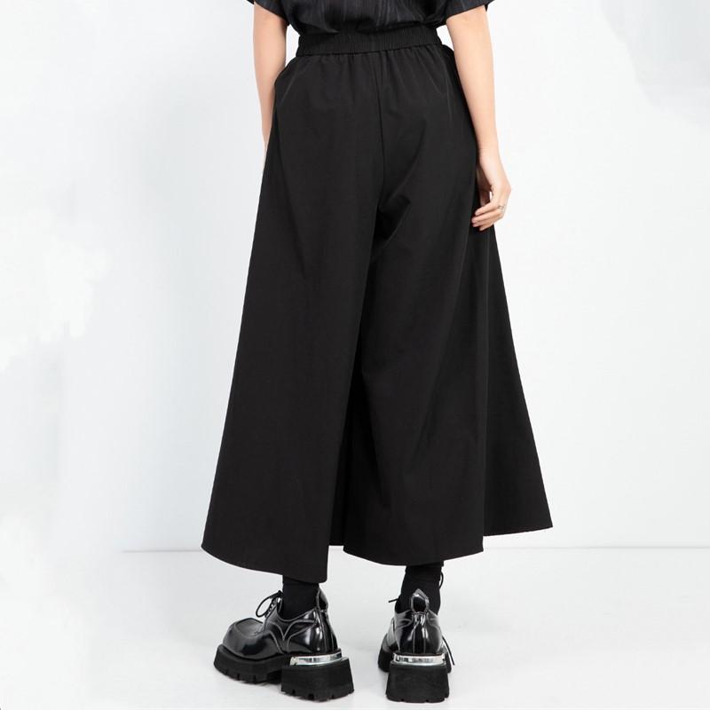Black Plus Size Vintage High Waist Casual Loose Summer Wide Leg Skirt Pants Women Trousers