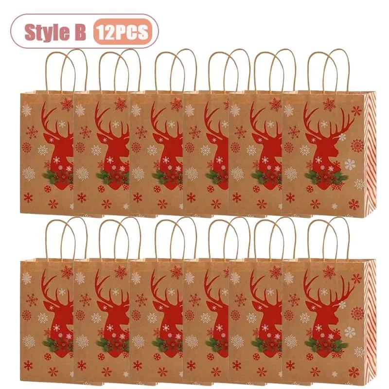 Handheld Christmas Gift Bag Kraft Paper with Handle  Printed Paper Bag Festive Gift Bag for Christmas Presents Party Supplies